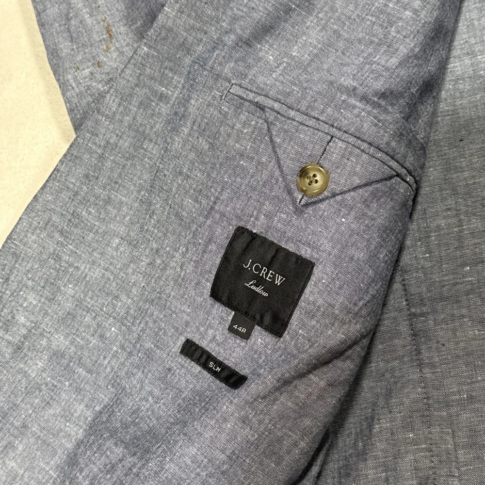 J Crew Ludlow Blazer Mens 44R Slim Blue Linen Sport Coat Slim Two Button Somelos